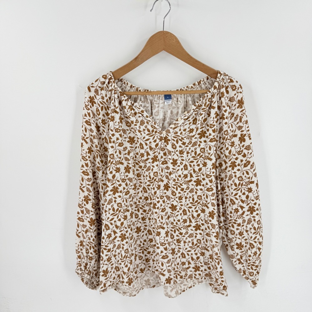 Old Navy Fall Top White Rust Floral Size XL Casual Boho Peasant Cotton